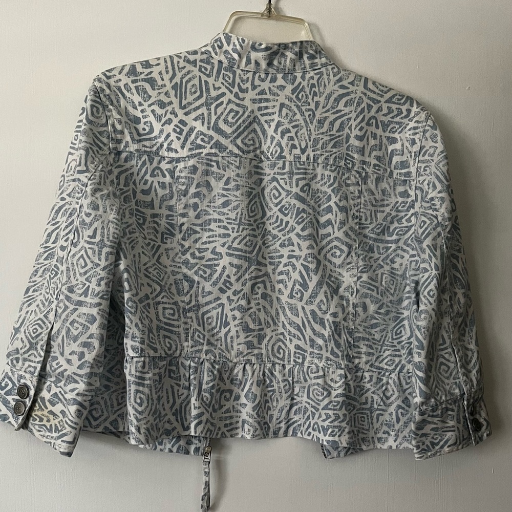 Ruby Rd. Blue And White Pattern Cotton Jean Jacket - Picture 2 of 8